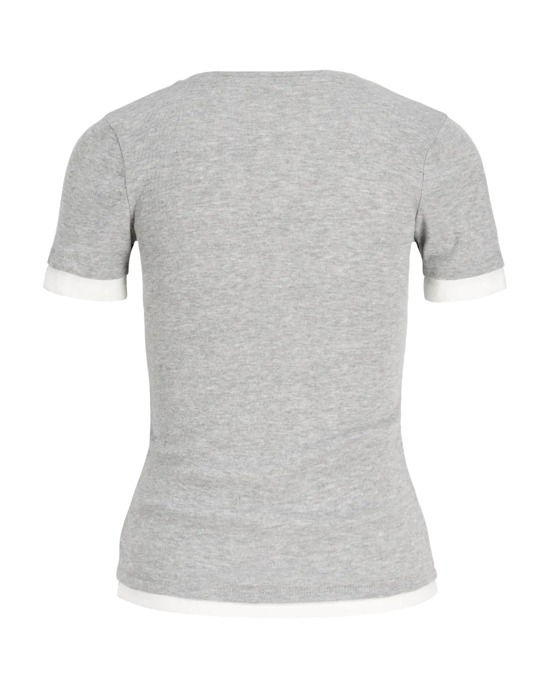 Produktfoto af en Henna t-shirt i lysgrå med hvid kant. Baggrund er hvid. Fra BySofieSønderby