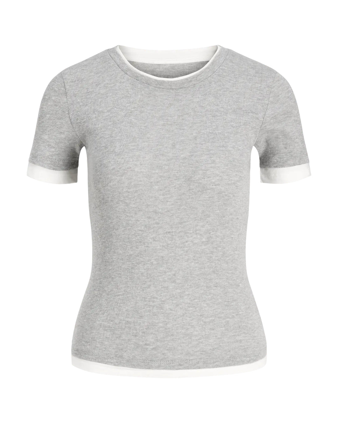 Produktfoto af en Henna t-shirt i lysgrå med hvid kant. Baggrund er hvid. Fra BySofieSønderby