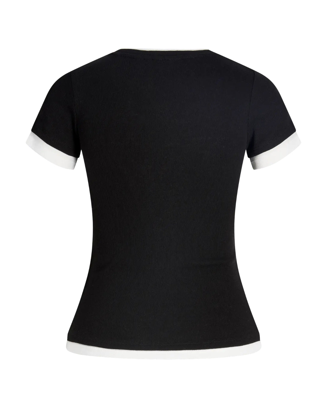 Produktfoto af en Henna t-shirt i sort med hvid kant. Baggrund er hvid. Fra BySofieSønderby