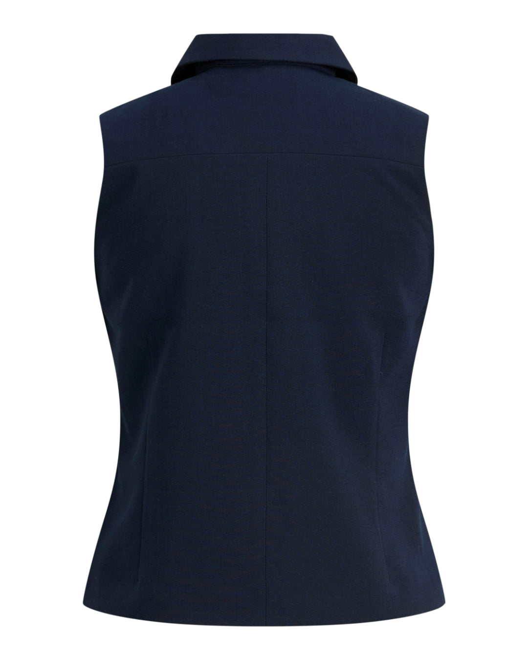 Produktfoto af navyblå KATE vest set bagfra. Bagrund er hvid. Fra BySofieSønderby