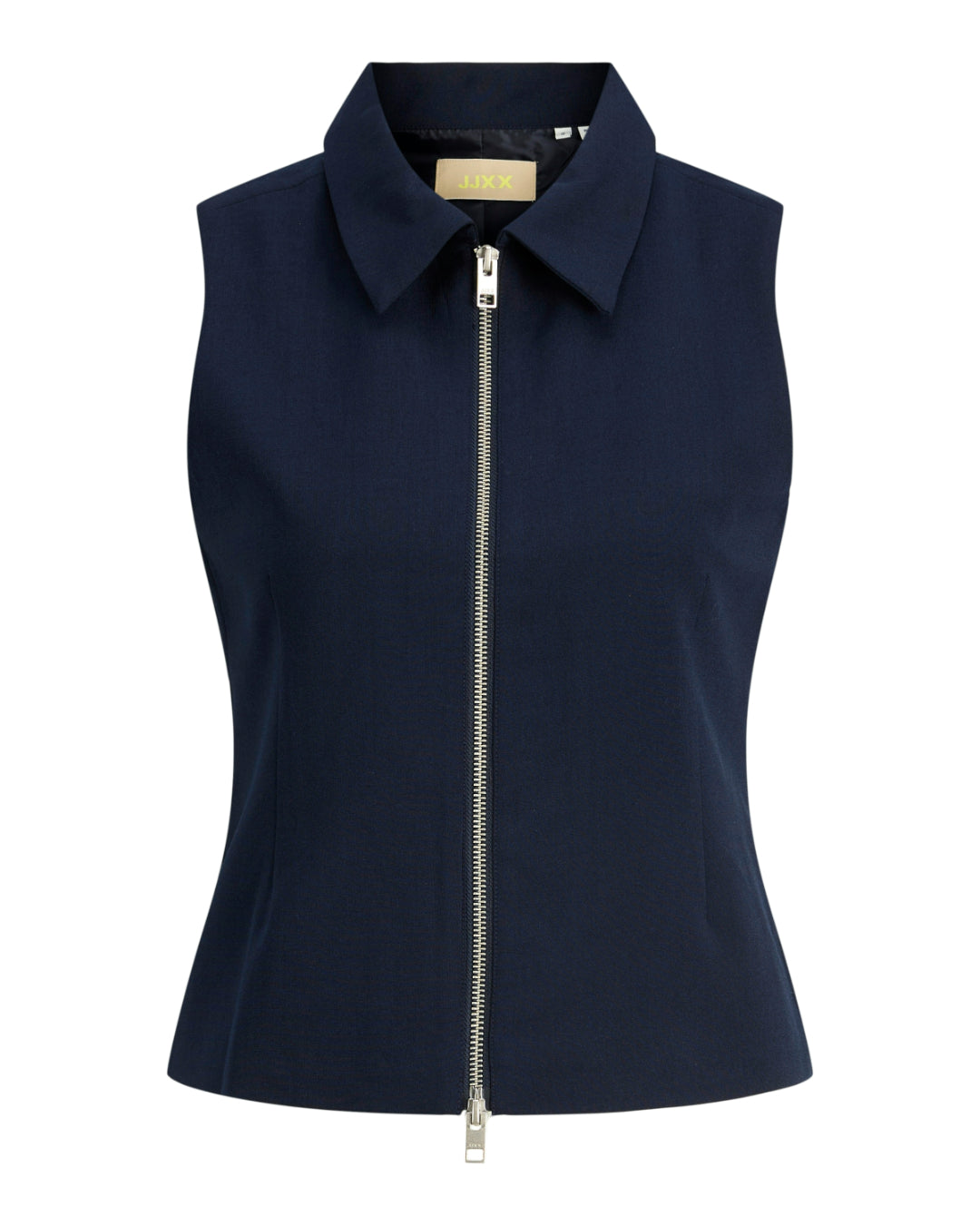 Produktfoto af navyblå KATE vest set forfra. Bagrund er hvid. Fra BySofieSønderby