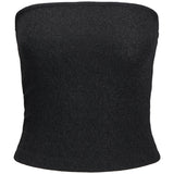Sort tubetop i skinnende materiale vises isoleret mod en hvid baggrund.