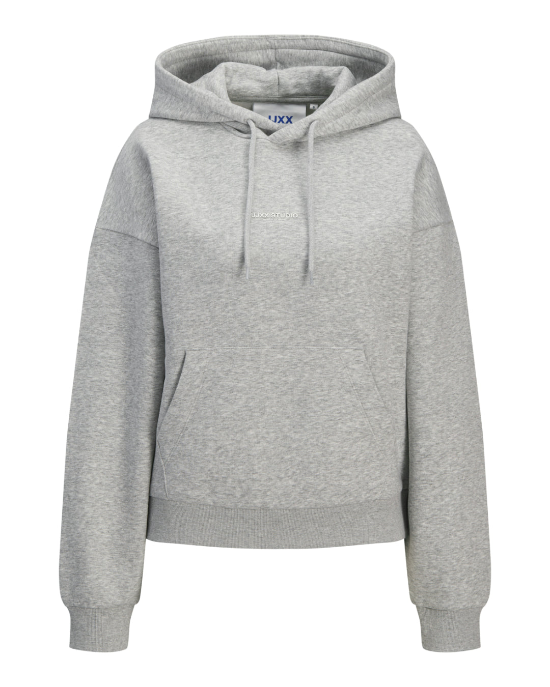 Produktfoto af en Studio Vesterbro hoddie i lysgrå. Baggrund er hvid. Fra BySofieSønderby