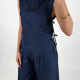 DEBBY top med bindebånd, navy