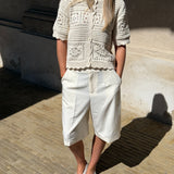 BINDI kortærmet strik cardigan, creme