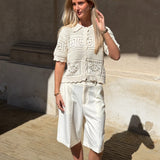 BINDI kortærmet strik cardigan, creme