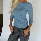 STAR boatneck bluse 3/4 ærme, lyseblå