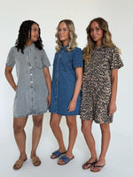 AMARA kjole denim og grå og leopard