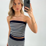 ATHENA top, navy/hvid