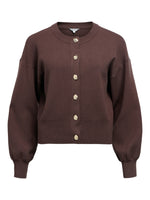 Produktbillede af brun BALIA strik cardigan. Set forfra. Fra BySofieSønderby