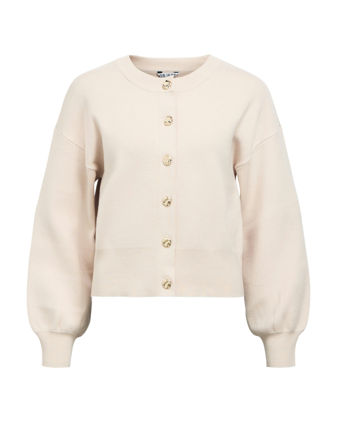 Detaljebillede af creme farvet BALIA strik cardigan. Set forfra. Fra BySofieSønderby