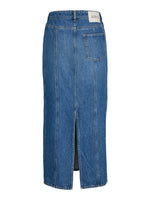 Produktfoto af en blå CANA nederdel i denim set bagfra. Bagrund er hvid. Fra BySofieSønderby