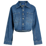 Produktfoto af en blå CANA skjorte i denim set forfra. Bagrund er hvid. Fra BySofieSønderby
