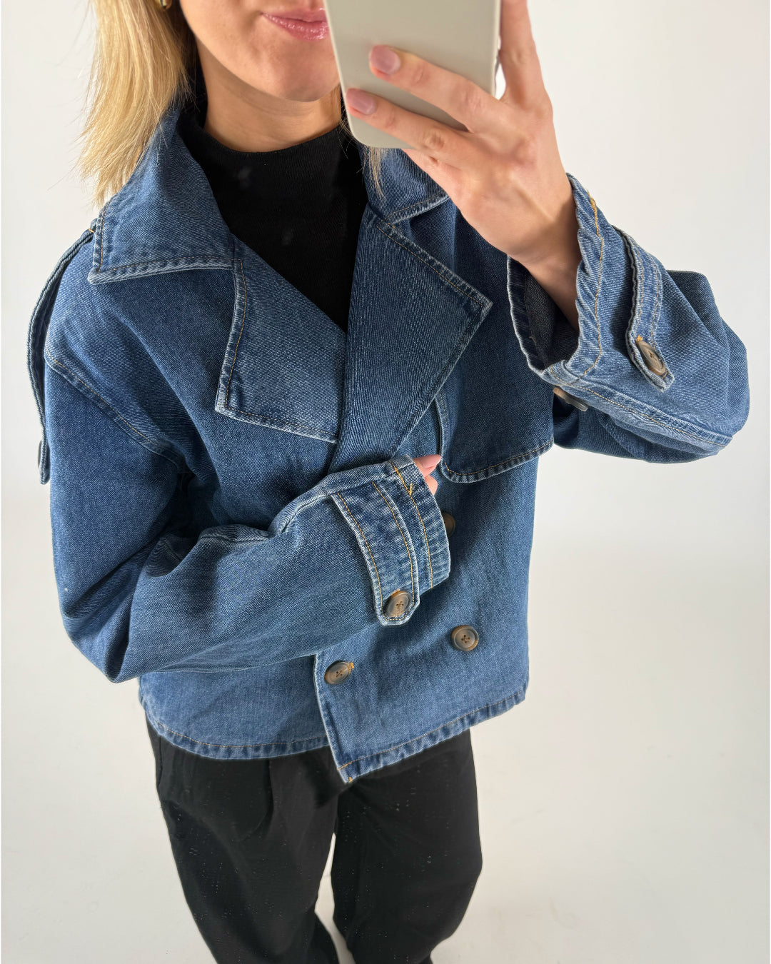 CARLIE kort trenchcoat denim blå