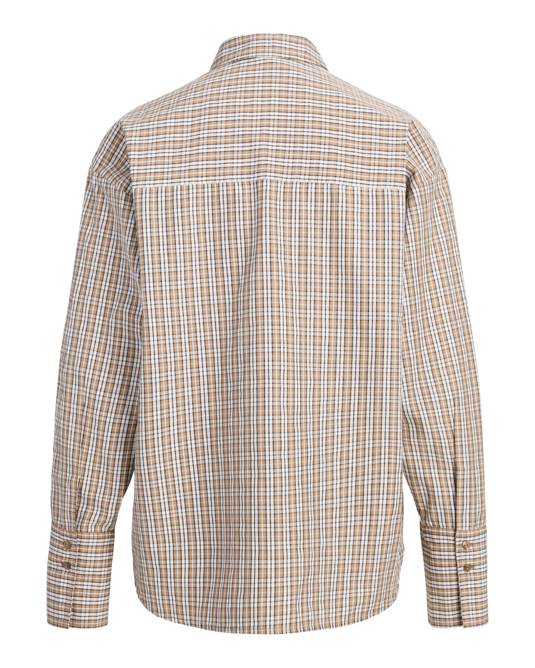 Produktbillede af beige/hvid ternet CARO skjorte. Set bagfra. Fra BySofieSønderby