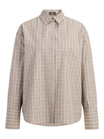 Produktbillede af beige/hvid ternet CARO skjorte. Set forfra. Fra BySofieSønderby