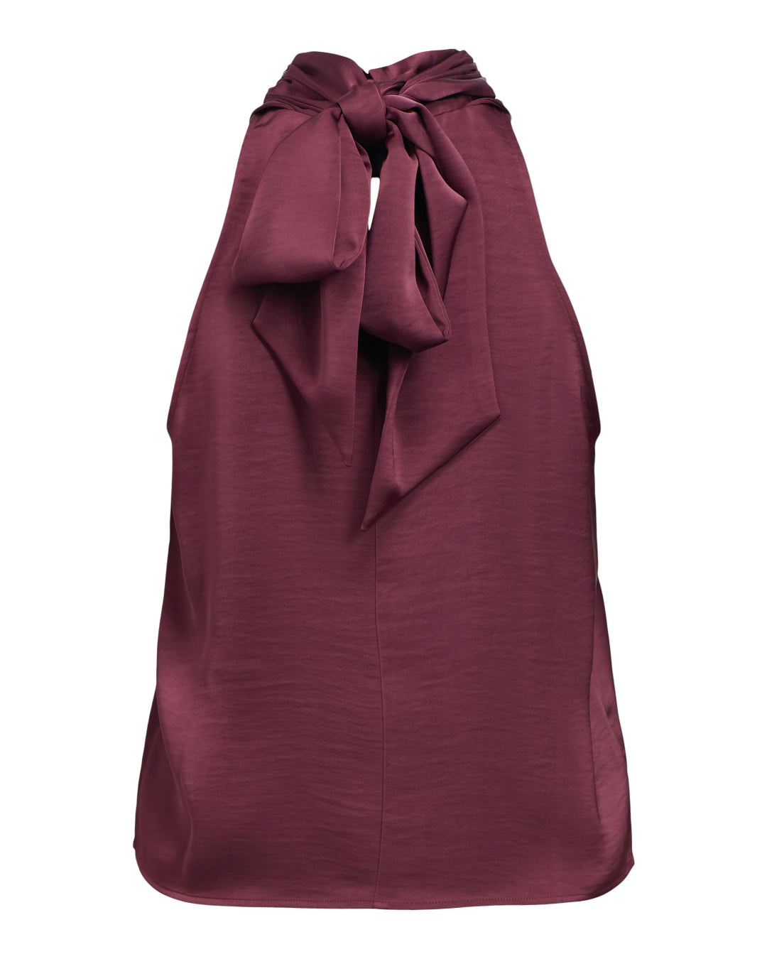 Produktbillede af bordeaux ærmeløs CHILLI top med sløjfe. Set bagfra. Fra BySofieSønderby