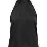 Produktbillede af sort ærmeløs CHILLI top med sløjfe. Set forfra. Fra BySofieSønderby