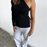 COLLINS one shoulder bluse, sort