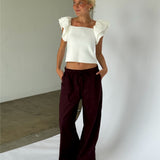 DANIA wide leg bukser, blomme