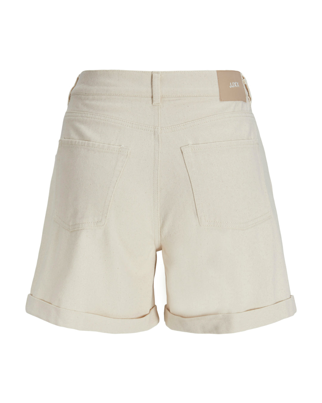 Produktfoto af bagsiden af DORA shorts, beige på hvid baggrund - fra BySofieSønderby