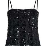 Produktbillede af sort DREAM top med pailetter. Set forfra. Fra BySofieSønderby