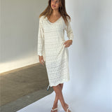 ELIZA strik midi kjole, creme