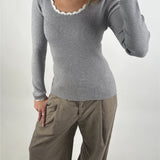 ELLA bluse, grå/hvid