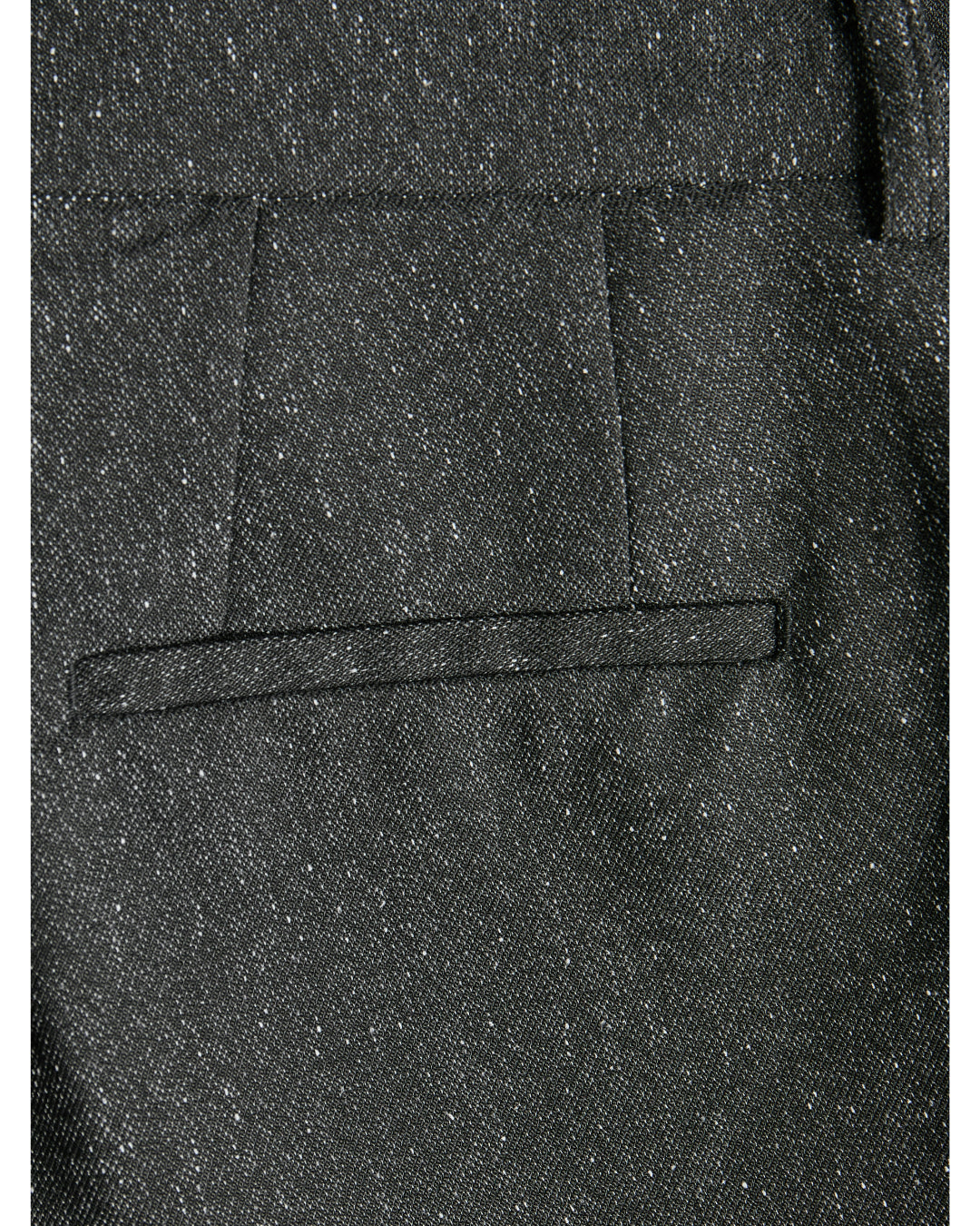 Detaljebillede af sort melerede ELLIS bukser. BySofieSønderby.