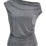 Produktbillede af grå EVA top. Set forfra. Fra BySofieSønderby