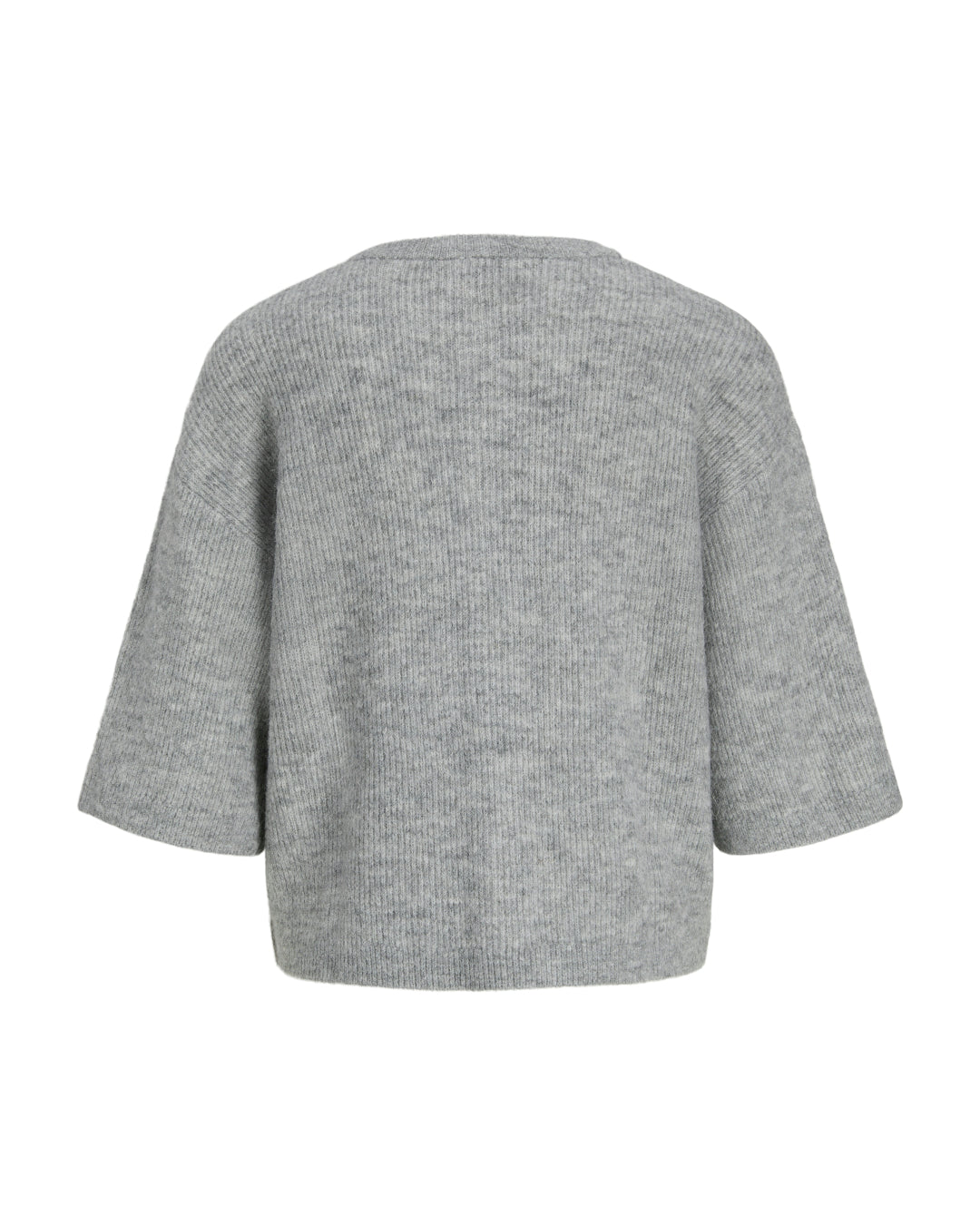 Produktbillede af grå EVI strik. Set bagfra. Fra BySofieSønderby.