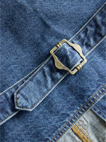 Detaljebillede af blå denim FAIZA vest. BySofieSønderby.