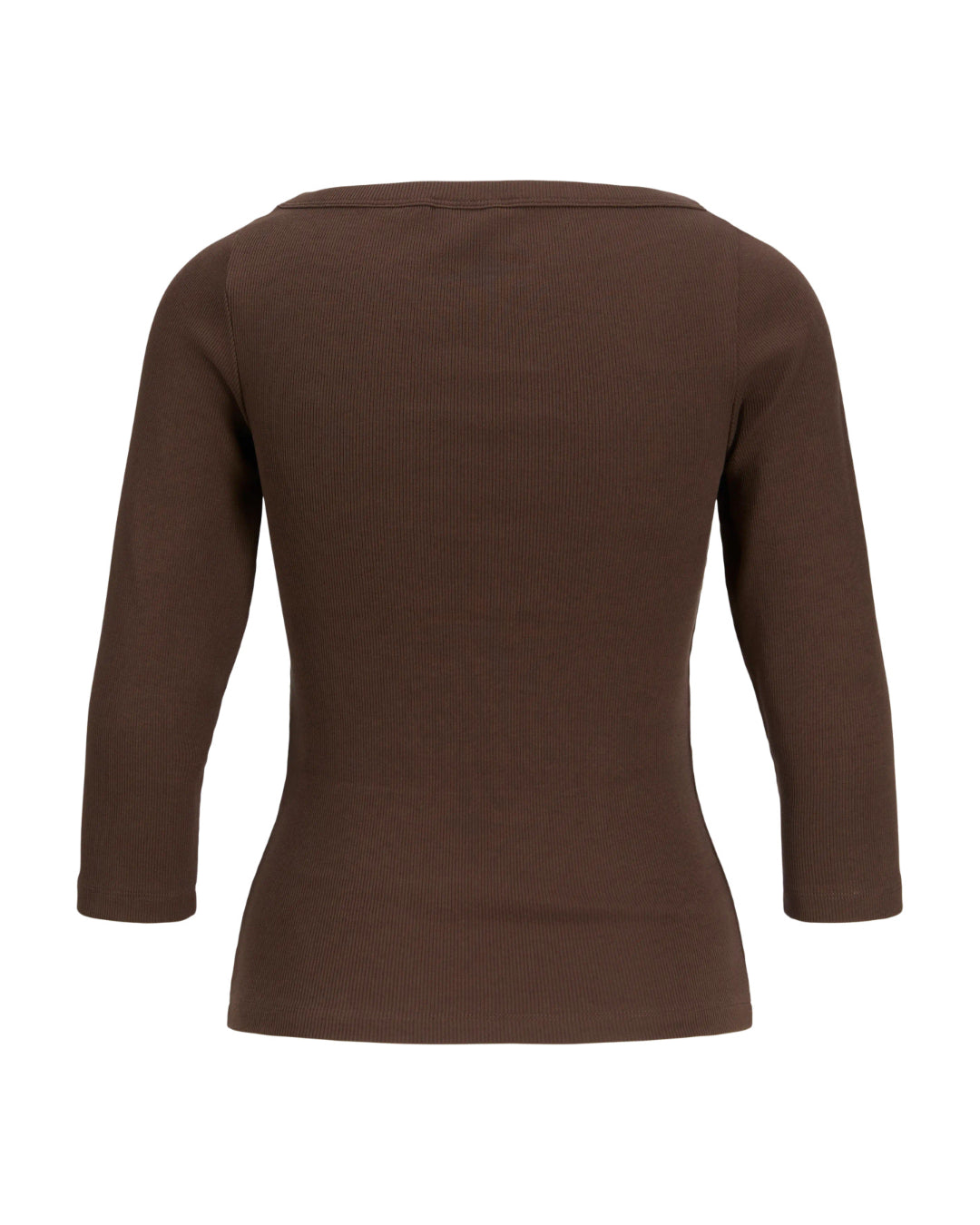 Produktbillede af brun FIFI boatneck top med 3/4 ærmer. Set bagfra. Fra BySofieSønderby