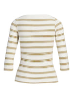 Produktbillede af hvid og grøn stribet FIFI boatneck top. Set bagfra. Fra BySofieSønderby