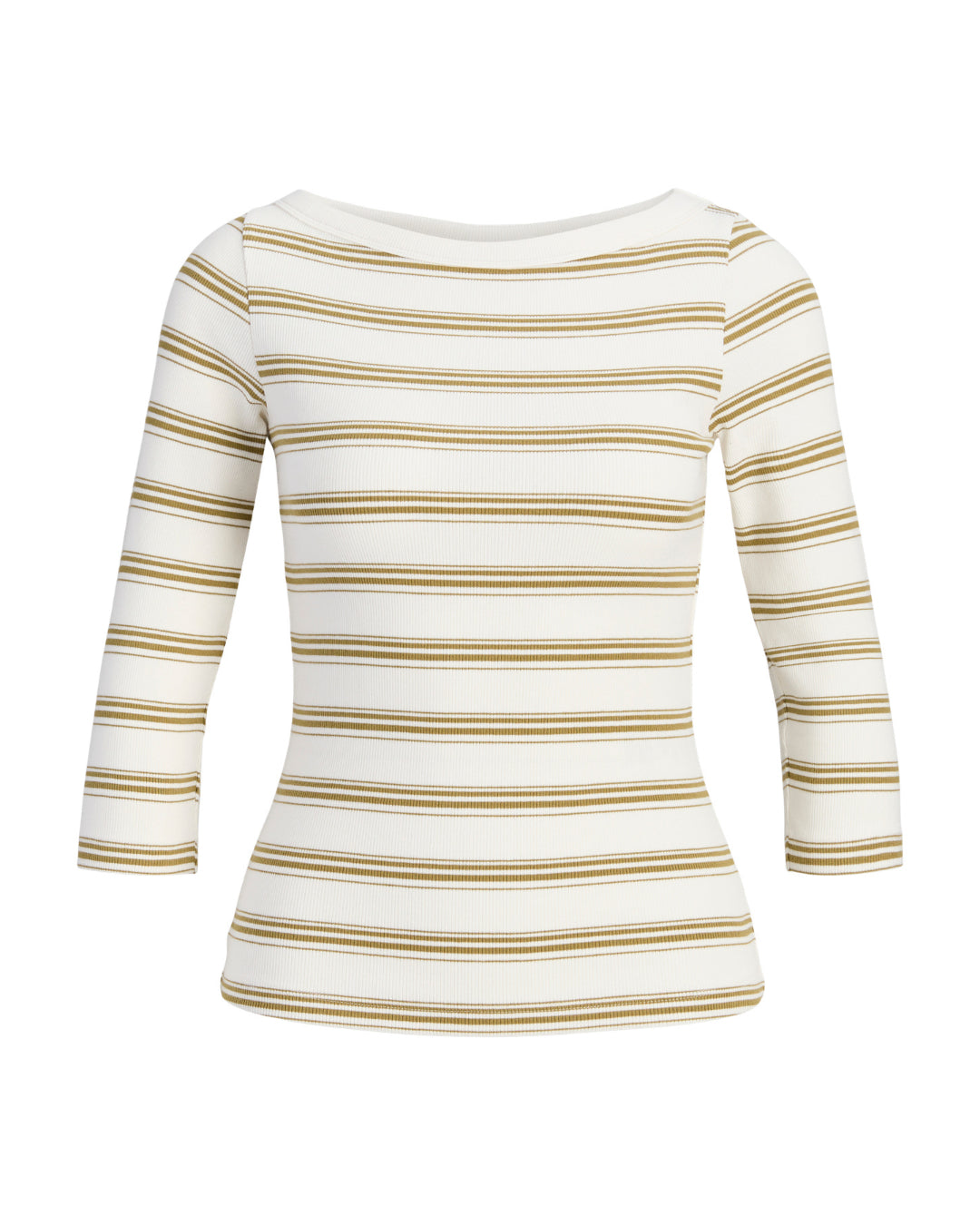 Produktbillede af hvid og grøn stribet FIFI boatneck top. Set forfra. Fra BySofieSønderby