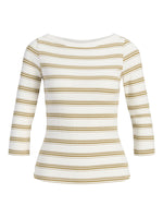 Produktbillede af hvid og grøn stribet FIFI boatneck top. Set forfra. Fra BySofieSønderby