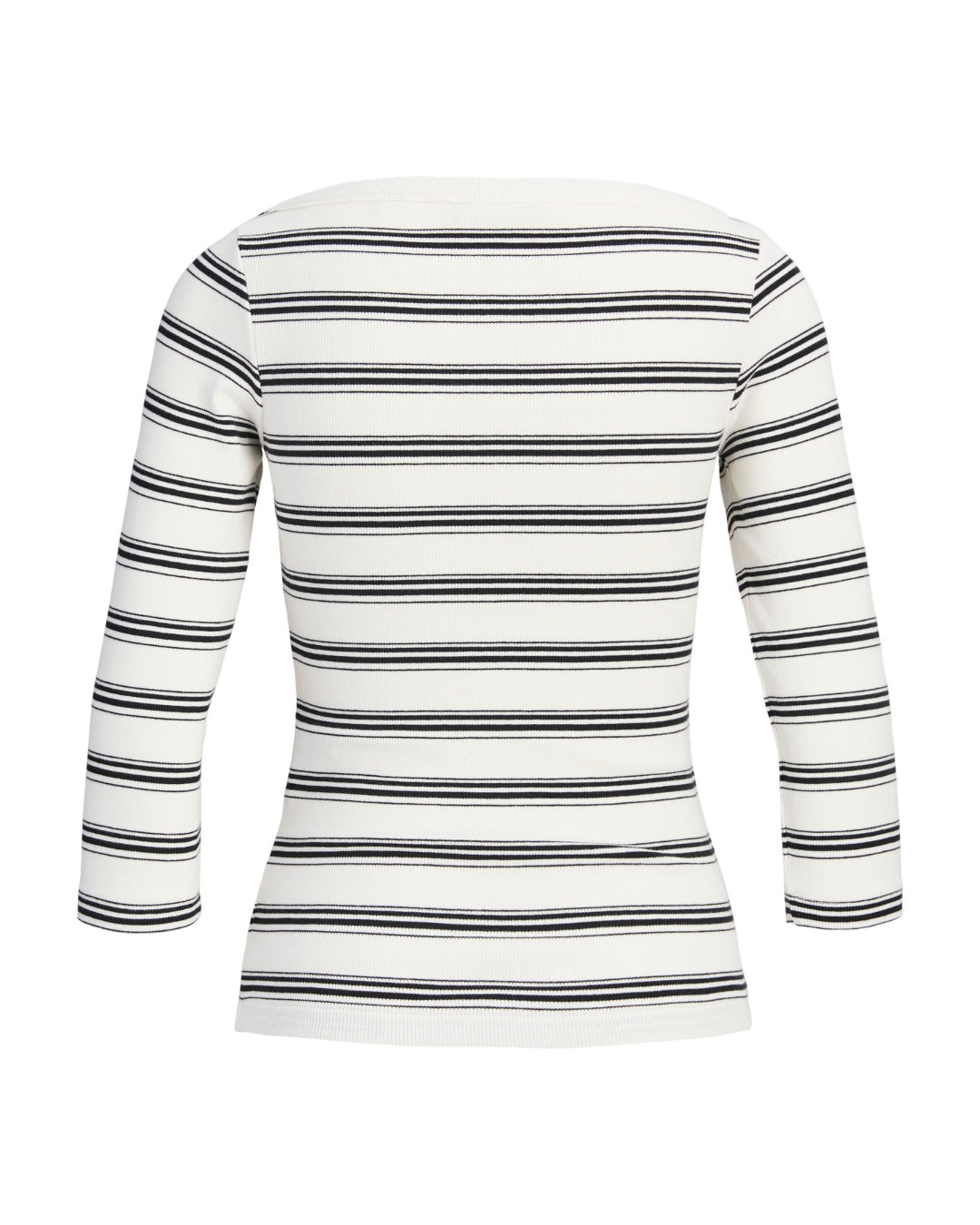 Produktbillede af hvid og sort stribet FIFI boatneck top. Set bagfra. Fra BySofieSønderby