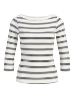 Produktbillede af hvid og sort stribet FIFI boatneck top. Set forfra. Fra BySofieSønderby