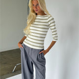 FIFI boatneck top, stribet hvid/grøn