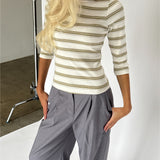 FIFI boatneck top, stribet hvid/grøn