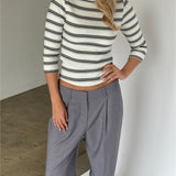 FIFI boatneck top, stribet hvid/sort