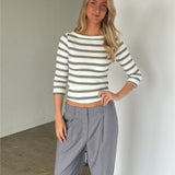 FIFI boatneck top, stribet hvid/sort