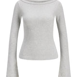 Produktbillede af FIFI boatneck top i grå. Set forfra. Fra BySofieSønderby