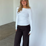 FIFI langærmet boatneck bluse, hvid