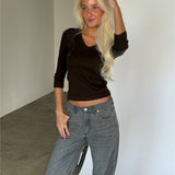 FIFI v-hals bluse 3/4 ærme, brun