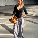 FIFI v-hals bluse 3/4 ærme, sort