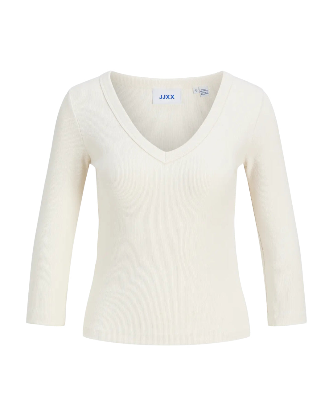 Produktfoto af FIFI v-hals bluse 3/4 ærme, creme. Baggrund er hvid. Fra BySofieSønderby