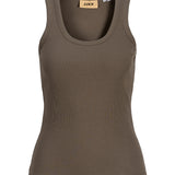 Produktbillede af brun FRIDA top. Set forfra. Fra BySofieSønderby