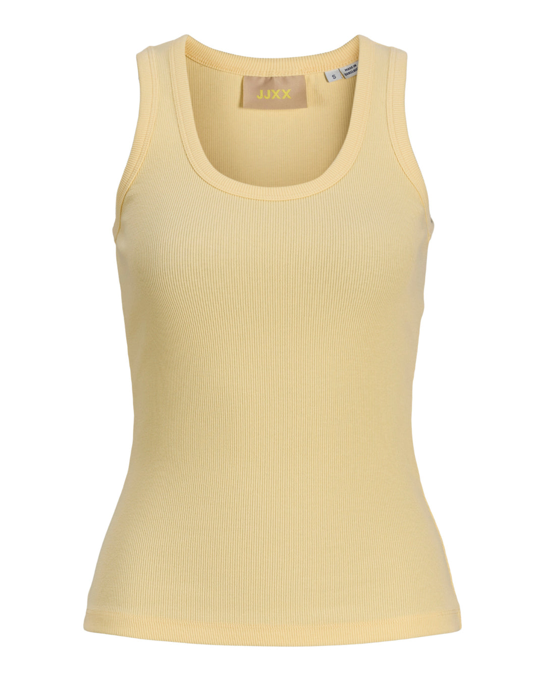 Produktbillede af gul FRIDA top. Set forfra. Fra BySofieSønderby