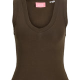 Produktbillede af brun GIGI top. Set forfra. Fra BySofieSønderby